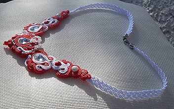 Náhrdelníky - Červeno-biely náhrdelník Štefi (Červená) - 9698373_