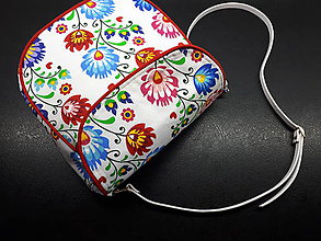 Veľké tašky - Crossbody Folk kabelka (Biela s červeným lemom) - 9700063_