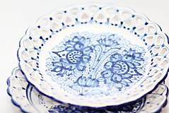 Nádoby - Modrý čipkovaný dvojradový tanier - 9699976_