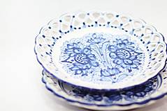 Nádoby - Modrý čipkovaný dvojradový tanier - 9699977_