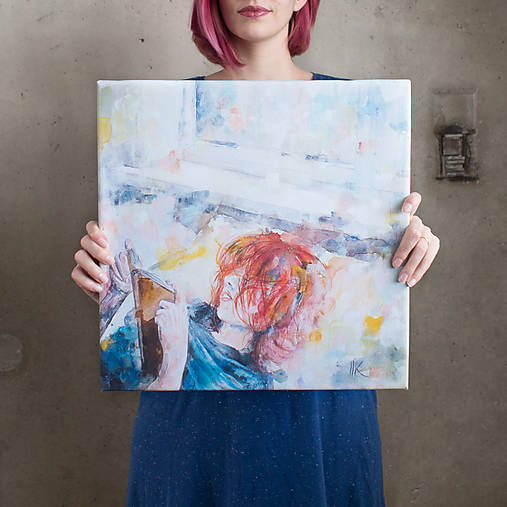 Obrazy - Knihomoľka. 40x40, reprodukcia - 9699586_