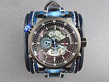 Náramky - Modrý kožený remienok s hodinkami - 9703606_
