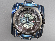 Náramky - Modrý kožený remienok s hodinkami - 9703611_