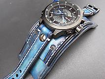 Náramky - Modrý kožený remienok s hodinkami - 9703614_