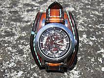 Náramky - Hnedočierny kožený remienok, dámske hodinky, unisex hodinky - 9706179_
