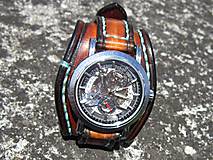 Náramky - Hnedočierny kožený remienok, dámske hodinky, unisex hodinky - 9706180_