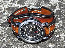 Náramky - Hnedočierny kožený remienok, dámske hodinky, unisex hodinky - 9706197_
