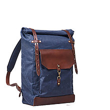 Batohy - Modrý mestský batoh z kože a voskovaného plátna - 9712902_