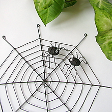 Dekorácie - pavučina s pavúčikmi 32cm  (pavučina s dvomi pavúčikmi) - 9714953_