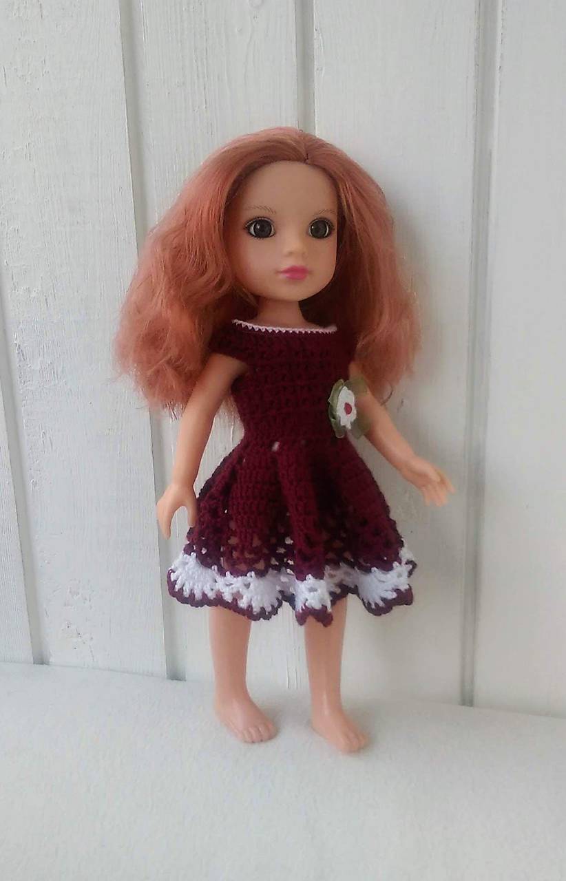 Bordové šaty pre bábiku 32-36 cm
