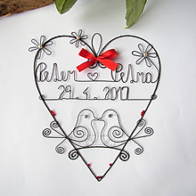 Dekorácie - svadobné srdiečko 25 cm s dátumom a menami (Červená) - 9717103_