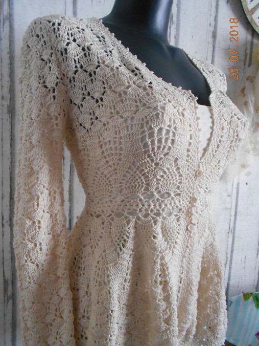 Svetre a kardigány - "Ladies Vintage Jacket" - háčkovaný svetrík vo farbe ecru - 9722326_