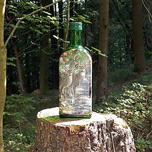 Nádoby - Lovecká fľaša Jeleň a laň zelená - 9720413_