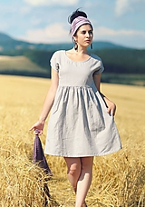 Šaty - Světle šedé šaty lněné - 9725211_
