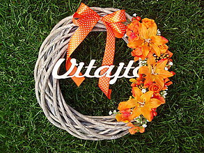 Dekorácie - Jesenný oranžový veniec s nápisom 33cm - 9723964_