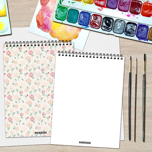 Papiernictvo - MADEBOOK špirálový blok A5 - RUŽIČKY - 9727275_