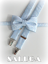 Pánske doplnky - Svadobný set - motýlik a traky - modrý - luxusný - 9727949_