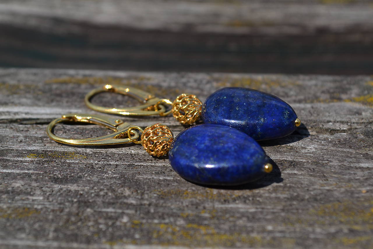 Lapis Lazuli pozlátené náušnice Ag 925