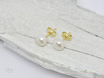 Náušnice - 585/1000 zlaté napichovacie náušnice s perlami Satu - 9730709_