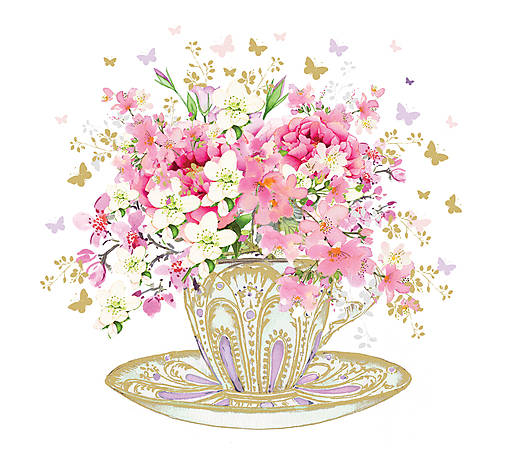  - Servítka "Tea cup Blossoms", ihneď - 9730038_