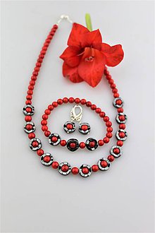 Sady šperkov - koral červený a hematit náhrdelník náramok náušnice - 9736809_