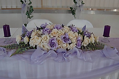 výzdoba stola mladomanželov krémovo-fialová 60 cm