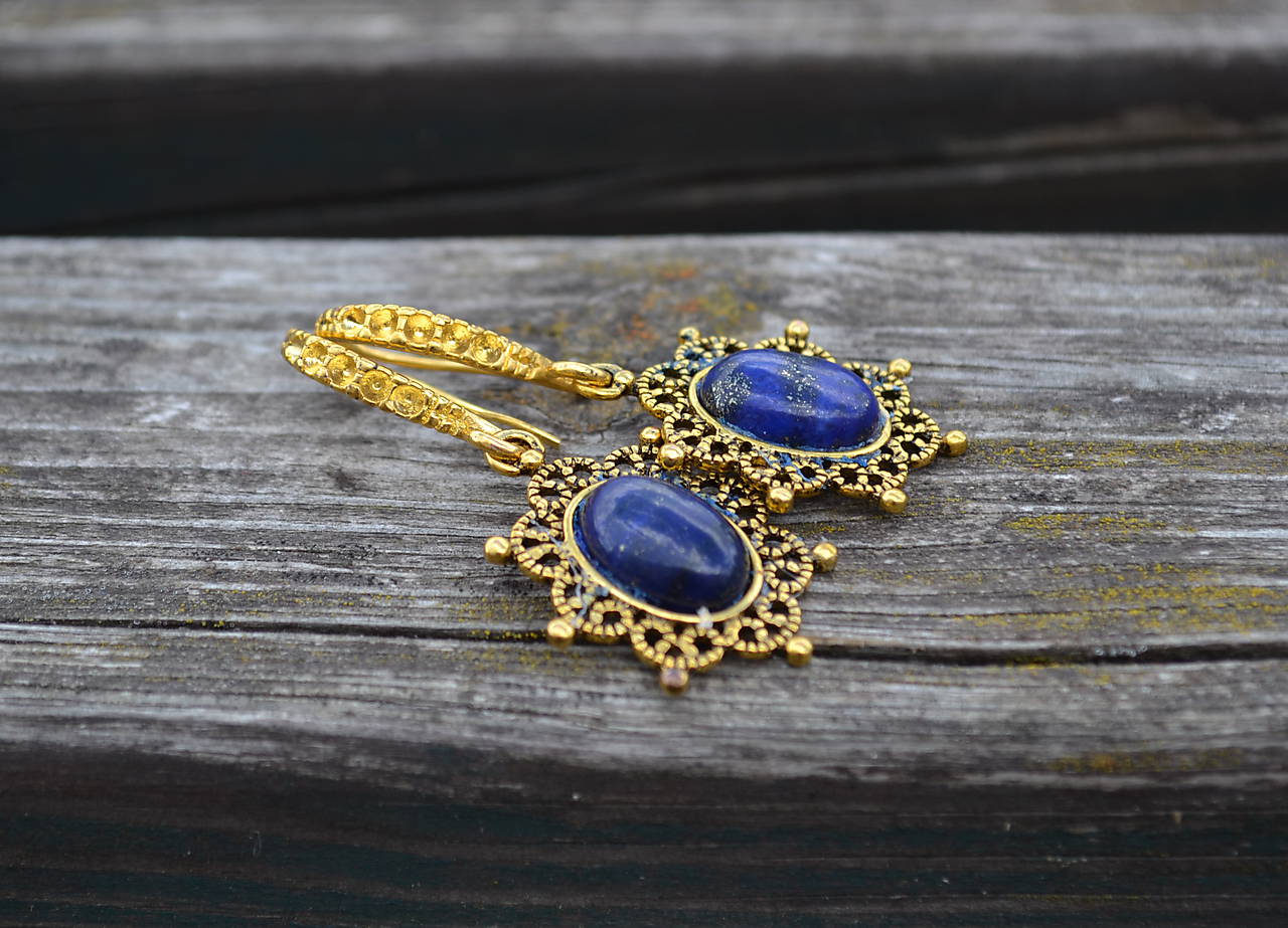 Lapis Lazuli mosadzné náušnice