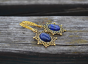 Náušnice - Lapis Lazuli mosadzné náušnice - 9739613_