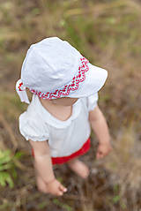 Detské čiapky - Šiltovka folk 100% ľan natural biela - 9739900_
