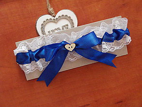 Spodná bielizeň - Modrý svadobný podväzok 6 cm so srdiečkom - 9738067_