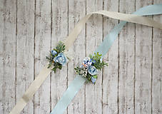 Náramky - Folk kvetinový náramok pre družičky na modrej stuhe - 9743270_