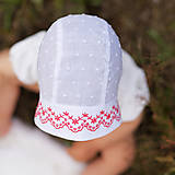 Detské čiapky - Ultraľahký čepček batist & biela s folk krajkou - 9741353_