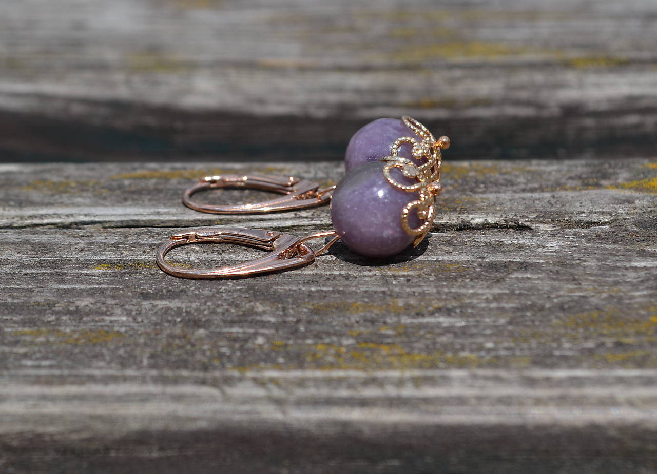 Jaspis levanduľový poz.Au, náušnice Ag 925