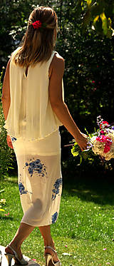 Šaty - Ručne maľované krásne smotanové svadobné šaty  " blue rose" - 9748187_