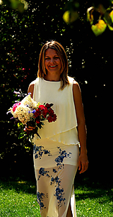 Šaty - Ručne maľované krásne smotanové svadobné šaty  " blue rose" - 9748192_