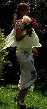 Šaty - Ručne maľované krásne smotanové svadobné šaty  " blue rose" - 9748193_