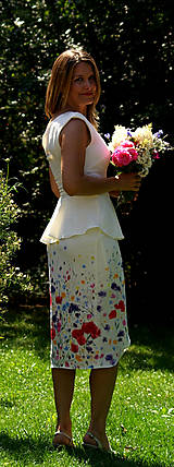 Šaty - Ručne maľované nežné svadobné šaty "meadow midi" - 9748699_