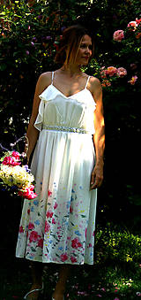 Šaty - Ručne maľované nežné svadobné šaty "meadow midi" - 9749352_