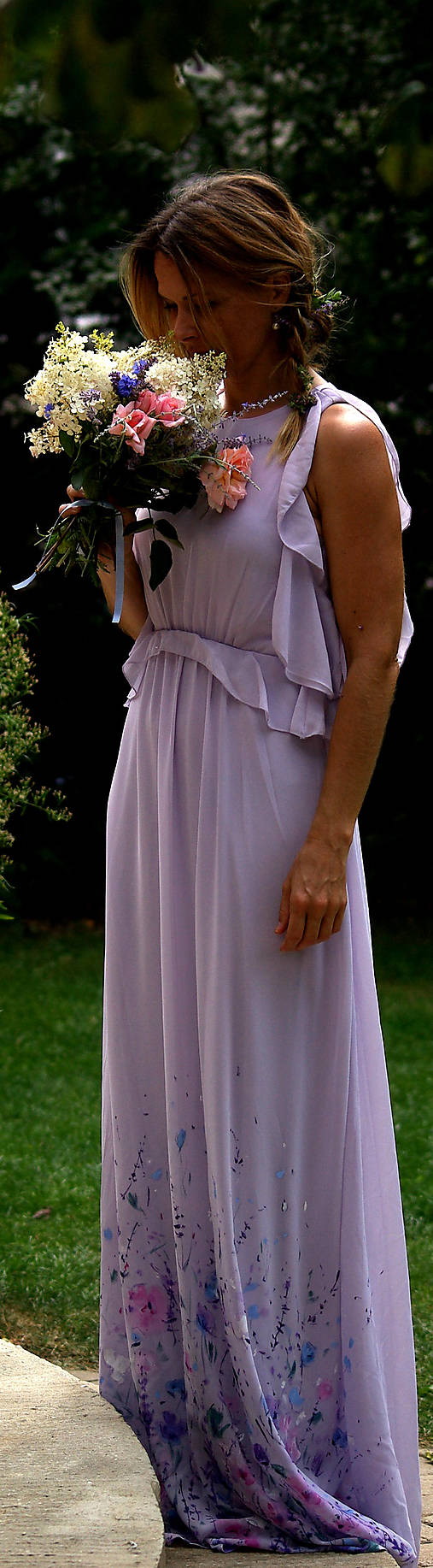 krásne ručne maľované  svadobné šaty - lilac