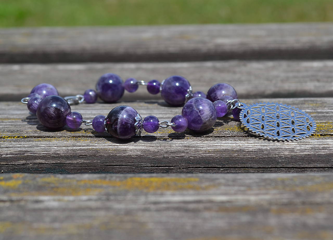 Ketlovaný ametystový náramok a náušnice