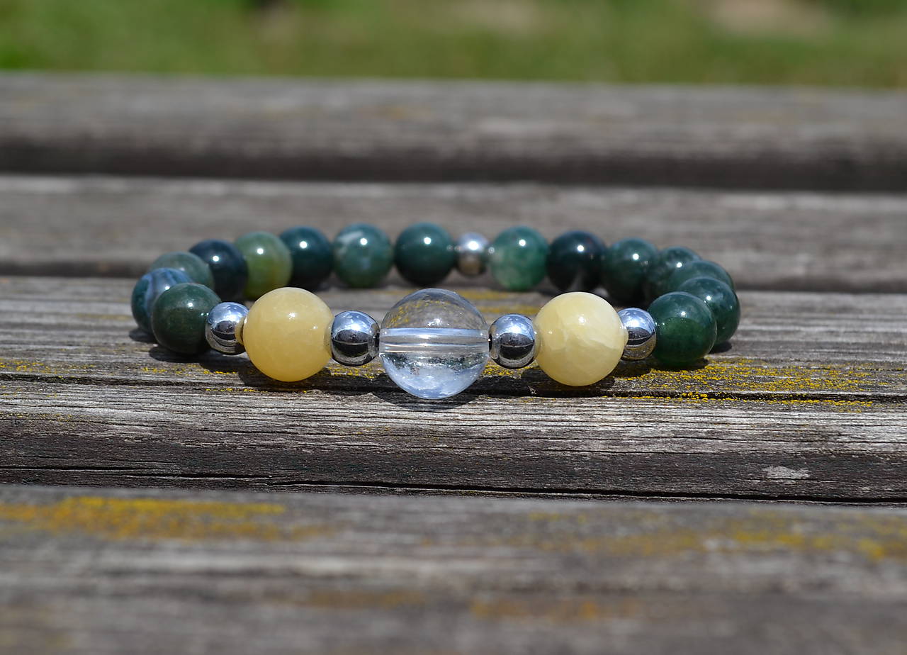 achát, jadeit, krištáľ- náramok