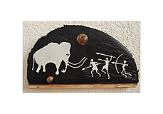 Dekorácie - Lov na mamuta (obrázok maľovaný na dreve; vešiak) - 9753122_