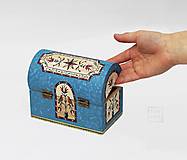 Nábytok - Ručne maľovaná miniatúrna truhlička Pennsylvania Dutch - modrá - 9756237_