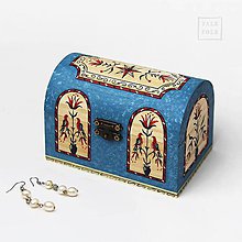 Nábytok - Ručne maľovaná miniatúrna truhlička Pennsylvania Dutch - modrá - 9756236_