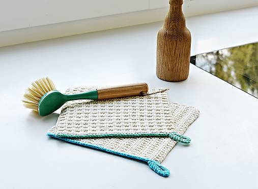 Úžitkový textil - Pletené chňapky - letné trio (Modrá) - 9756949_