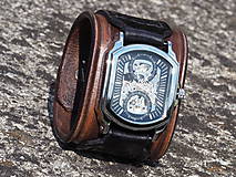 Náramky - pánsky kožený remienok hnedo-čierny s hodinkami Winner - 9757094_