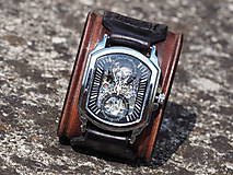 Náramky - pánsky kožený remienok hnedo-čierny s hodinkami Winner - 9757101_