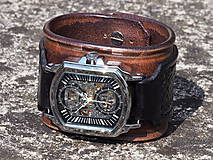 Náramky - pánsky kožený remienok hnedo-čierny s hodinkami Winner - 9757110_