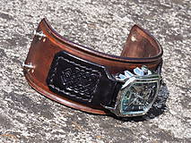 Náramky - pánsky kožený remienok hnedo-čierny s hodinkami Winner - 9757114_