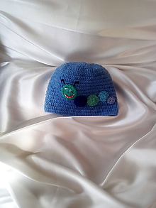 Detské čiapky - modrá čiapočka stonožka - 9756141_